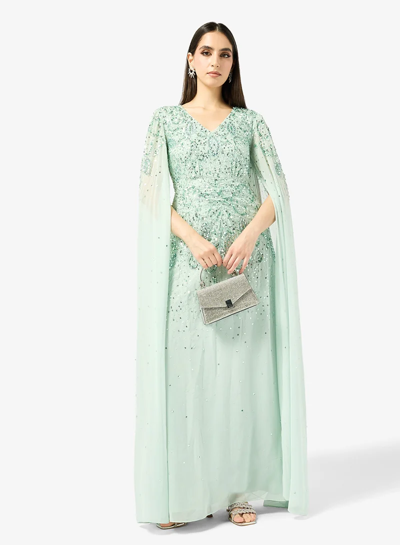 Frock And Frill  Embellished Cape Sleeve Maxi Dress for Women | Best Price UAE